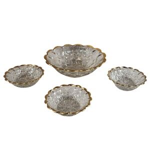 Jeanette Clear Glass Thumbprint Berry Bowl with Gold Edging 1 Large Bowl 3 Small